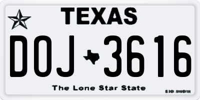 TX license plate DOJ3616