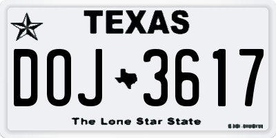 TX license plate DOJ3617