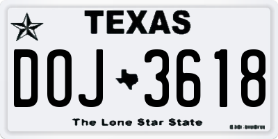 TX license plate DOJ3618