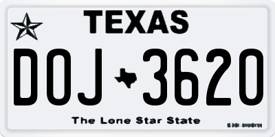 TX license plate DOJ3620