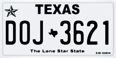 TX license plate DOJ3621