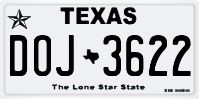 TX license plate DOJ3622