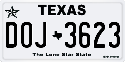 TX license plate DOJ3623