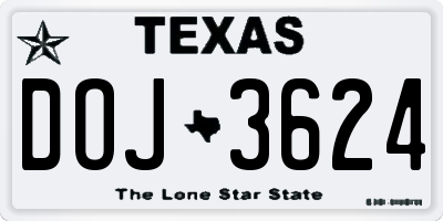 TX license plate DOJ3624