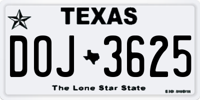 TX license plate DOJ3625