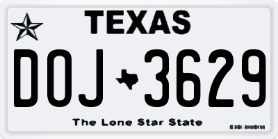 TX license plate DOJ3629