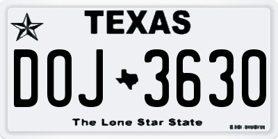 TX license plate DOJ3630