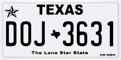 TX license plate DOJ3631