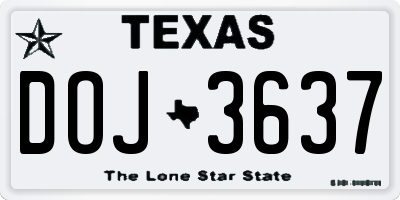 TX license plate DOJ3637