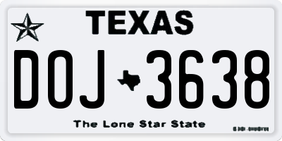 TX license plate DOJ3638