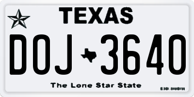 TX license plate DOJ3640