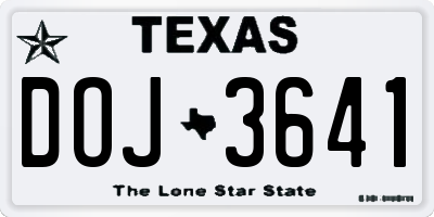 TX license plate DOJ3641