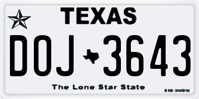TX license plate DOJ3643