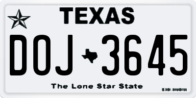 TX license plate DOJ3645