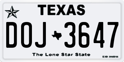 TX license plate DOJ3647