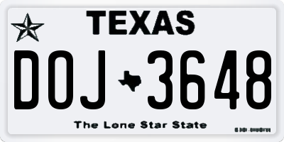 TX license plate DOJ3648