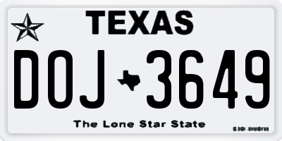 TX license plate DOJ3649