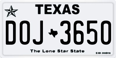 TX license plate DOJ3650