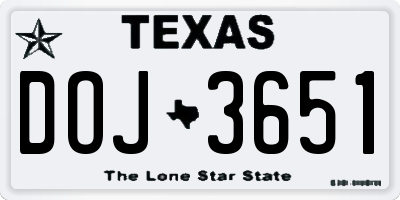 TX license plate DOJ3651