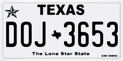 TX license plate DOJ3653