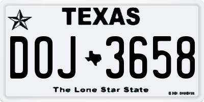 TX license plate DOJ3658