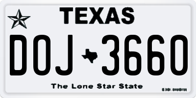 TX license plate DOJ3660