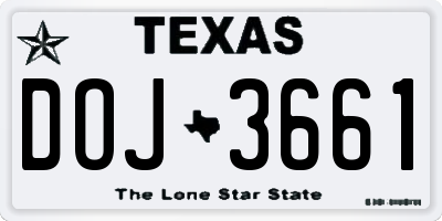 TX license plate DOJ3661