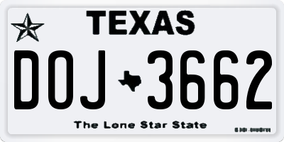 TX license plate DOJ3662
