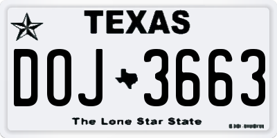 TX license plate DOJ3663
