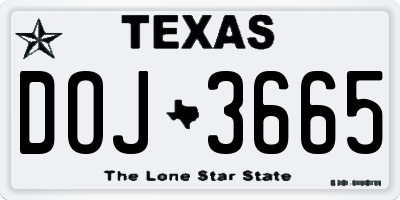 TX license plate DOJ3665