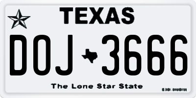 TX license plate DOJ3666