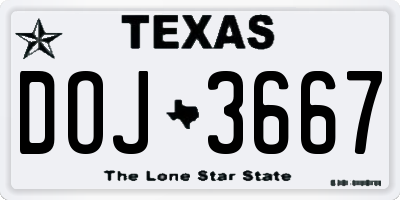TX license plate DOJ3667