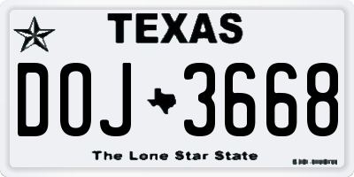TX license plate DOJ3668