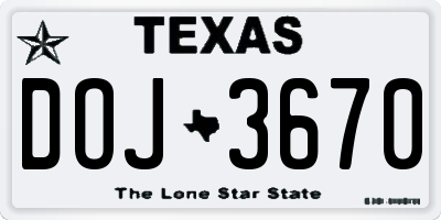 TX license plate DOJ3670