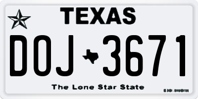 TX license plate DOJ3671