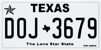 TX license plate DOJ3679