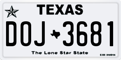 TX license plate DOJ3681