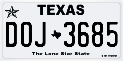 TX license plate DOJ3685