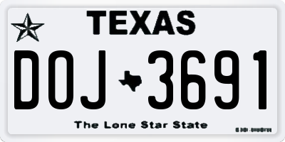 TX license plate DOJ3691