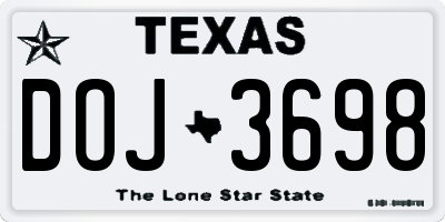 TX license plate DOJ3698