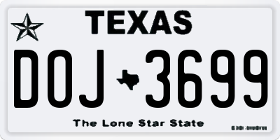 TX license plate DOJ3699