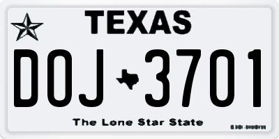 TX license plate DOJ3701