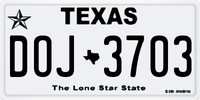 TX license plate DOJ3703