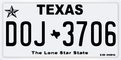 TX license plate DOJ3706