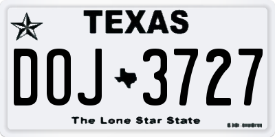 TX license plate DOJ3727