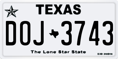 TX license plate DOJ3743