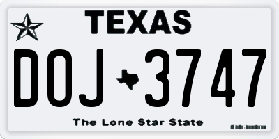 TX license plate DOJ3747