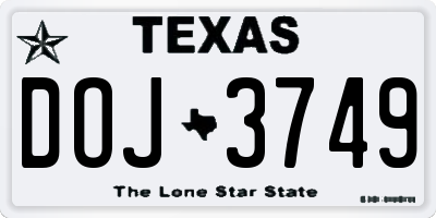 TX license plate DOJ3749