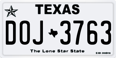 TX license plate DOJ3763