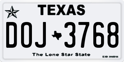 TX license plate DOJ3768